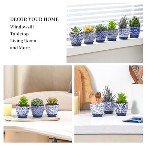 Selamica Ceramic 2.4 Inch Succulent Pots, Mini Succulent Planter Pot for Cactus Plant with Drainage Holes & Saucers, Home Decor, Set of 6, Vintage Blue - color: Vintage Blue, size: 2.4 Inch, Set of 6