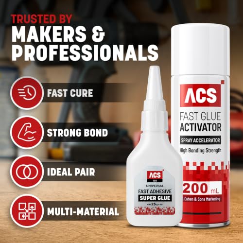 ACS Universal Super Glue & Activator Set - 1.76oz Activator + 6.76oz Thick Adhesive - Premium Spray Accelerator Bundle for Woodworking, Plastic, Crafts, Leather - size: Adhesive & Activator Set