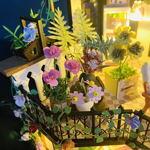 MAGQOO Miniature House Kit DIY Miniacture Dollhouse Kits with Furniture and LED 1:24 Wooden Dollhouse Kit (Daray Flower House) - color: Daray Flower House