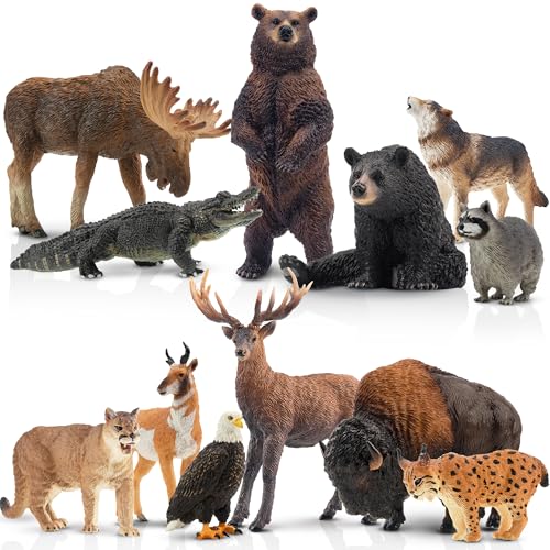 Toymany 12PCS Realistic North American Forest Animal Figurines Jungle Zoo - style: North American Animals