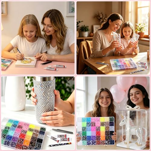 36000 Pcs Resin Rhinestones Kit for Bedazzling - 30 Colors SS10 Flatback Gems with 4 Bottles 15ml B7000 Glue & Tools - DIY Craft Kit for Nail Art, Sneakers, Phone Cases & Blind Box Figures (3mm)