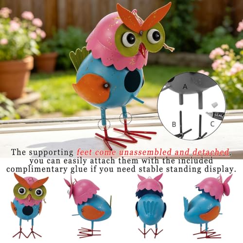 Metal Owl Garden Statues Yard Art Animal Figurines - color: Owl Birdhouse