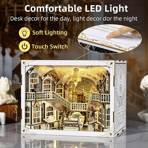 𝐂𝐂𝐂𝐃𝐅 DIY Book Nook Kit, DIY Miniature Dollhouse Booknook Kit, 3D Wooden Puzzle Bookend Bookshelf Insert Decor with LED Light for Adults (Library of Gods Max) - color: Library of Gods Max