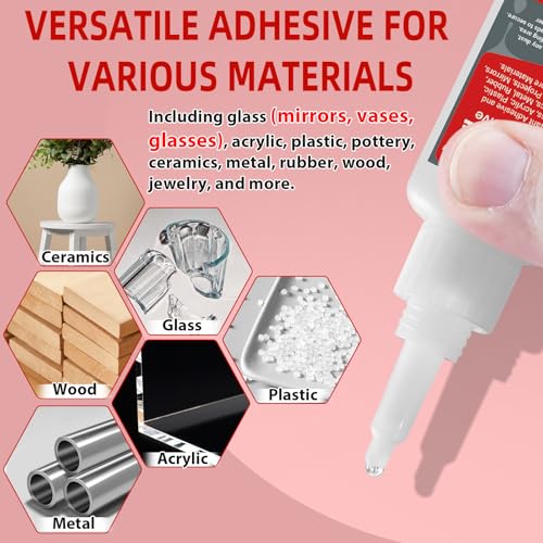 CalPalmy 2-Pack 20g Clear Glass Glue, Fast-Setting Transparent Adhesive with Precision Tips, Strong Invisible Bond for Glass Repair, Acrylic, Jewelry, Ceramics, Crafts & DIY Projects