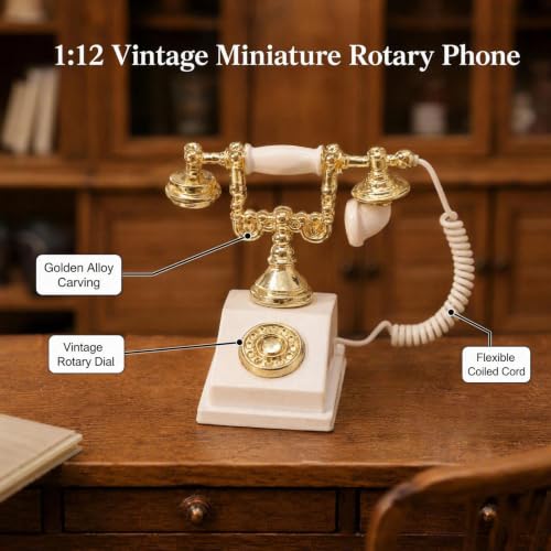 Dollhouse Miniatures 1 12 Scale Vintage Telephone Desk Accessories Decor - color: White