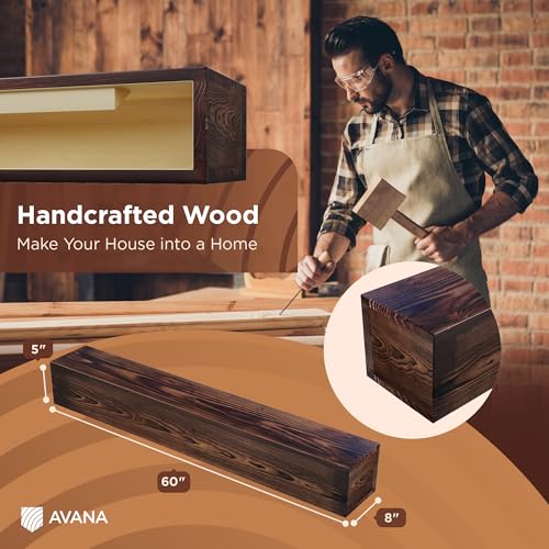 Avana Rustic Fireplace Mantle Shelf 60 Inches for Home Decor/Wall Decor - Handcrafted Wood Shelf for Wall - Decorative Fireplace Mantel Shelf - Farmhouse Mantle Decor 60 X 8 X 5 - Rustic Brown - color: Rustic Brown, size: 60 X 8 X 5