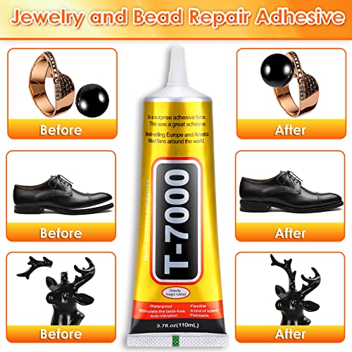 Upgrade T-7000 Black Adhesive Glue, Cridoz 110ml Waterproof Jewelry Glue Precision Craft Adhesive for Cell Phone Screen Repair Glass Wood Crafts Metal and Stones - color: Black