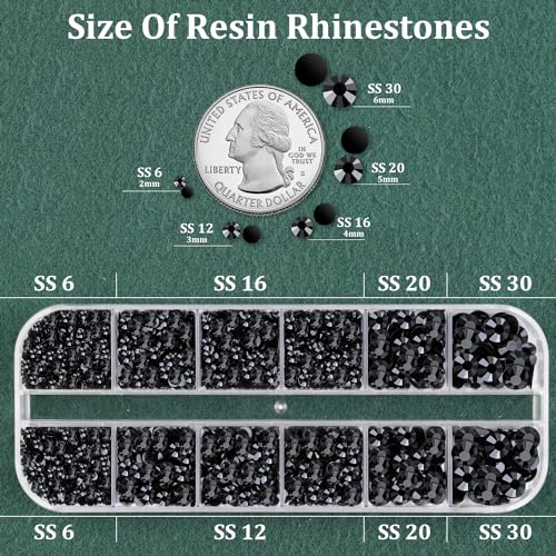 Resin Black Rhinestones for Bedazzling with B7000 Jewelry Glue, 1 Box Flatback Crystals with 3Pcs 10ml Glue for Crafting, Gems for Nail Art Makeup - color: Black, size: 1 Small Pack with Glue