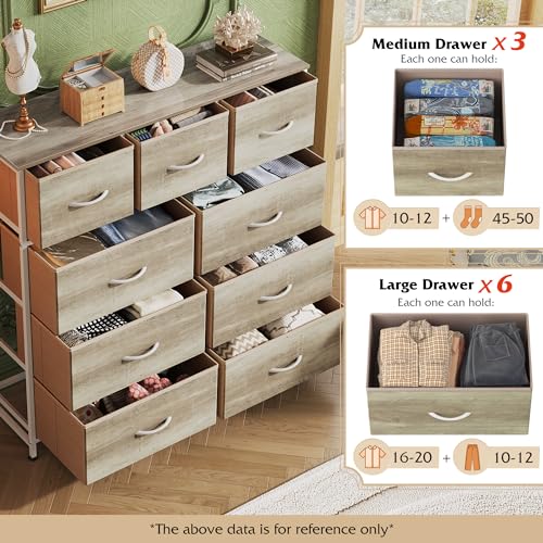WLIVE Tall Dresser for Bedroom, 9 Drawer Chest of Drawers, Greige - color: Greige