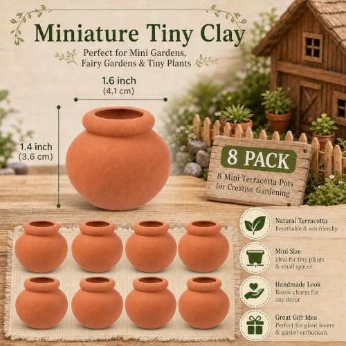 Hiawbon 8 Pcs Miniature Clay Pots Mini Terracotta Pots