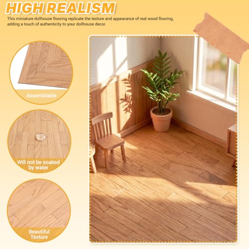 TOYANDONA 40 Pcs Miniature Dollhouse Wallpaper and Flooring Peel and Stick Miniature Wood Flooring Tiles for Doll House Mini DIY Self Adhesive Dollhouse Accessories for 1:12 Scale Doll House - color: Light Brown