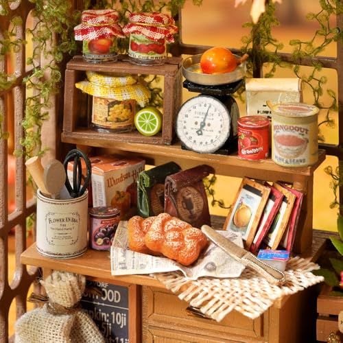 CUTEROOM DIY Miniature House Building Kit for Adults with LED Lights - Realistic Mini Dollhouse Model & Wooden Furniture, Creative Craft Kit for Home Decor Gift- Harvest Time - style: Harvest Time