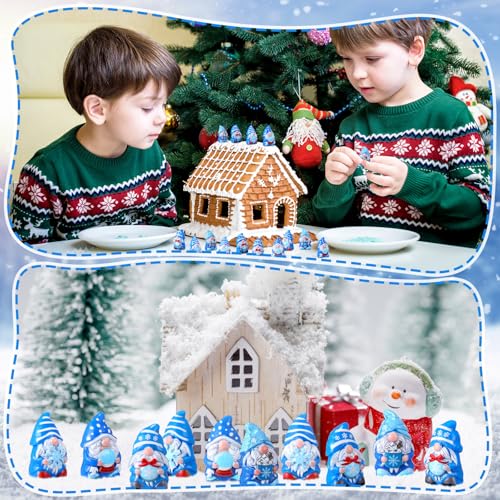 Yaomiao 40 Pcs Mini Resin Winter Gnomes Figurines Winter Snowflake Gnomes Statues Snowflake White and Blue Gnome Figures Table Decor for Holiday Festive Home Kitchen Tiered Tray - style: Winter Multi-color