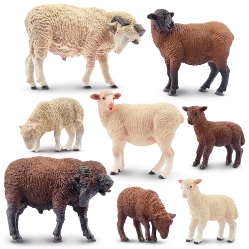 Toymany 8PCS Merino Sheep Figurines Realistic Farm Animal Sheep Toys- Plastic Sheep Figures Birthday Christmas Toy Gift for Kids Toddlers - style: 8PCS Sheep