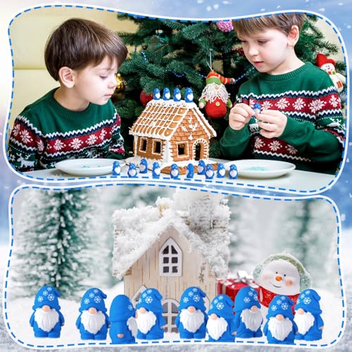 Yaomiao 50 Pcs Mini Resin Winter Gnomes Figurines Winter Snowflake Gnomes Statues Snowflake White and Blue Gnome Figures Table Decor for Holiday Festive Home Kitchen Tiered Tray - style: Winter Snowflake