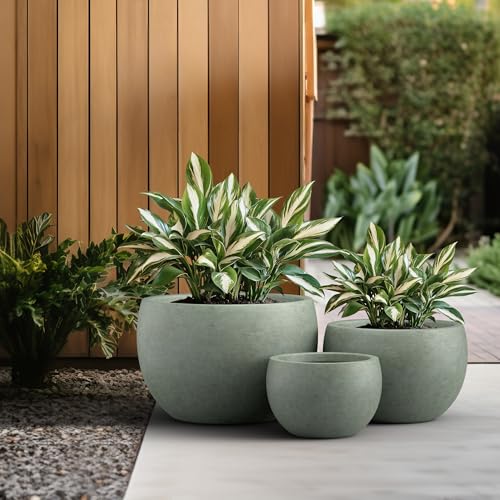 Kante Set of 3 Mint Green Concrete Bowl Planters 19.9" 15.7" 11.8" Dia - color: Mint Green, size: 19.9"D + 15.7"D + 11.8"D