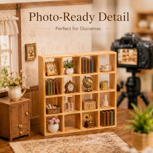Toddmomy Mini House Furniture Wooden Storage Rack 1/12 Scale Dollhouse Shelf for Miniatures Mini House Accessory for Display Micro Scene Decor and Dollhouse Room Styling