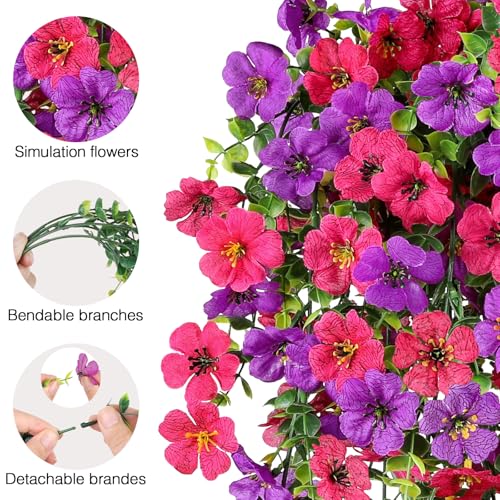 Artificial Hanging Flowers for Outdoors UV Resistant Spring Decor - color: Mixed Color Fuchsia Purple