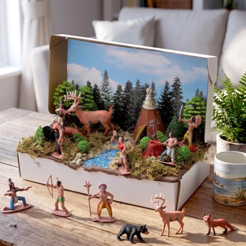 Teyva Daily 48 Pcs Native American Figurines Diorama Box Kit - color: Indian