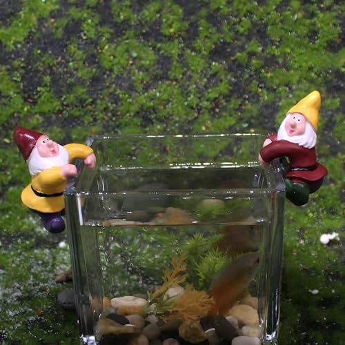Mini Resin Gnome Figurines for Decor, Cute Climbing Garden Gnomes for Flower Pots, Planters, Fish Tank, Pencil Holder Edge Hanging, Desk, Shelf, Funny Small Ornament Gift (Set of 2) - style: Climbing Gnomes