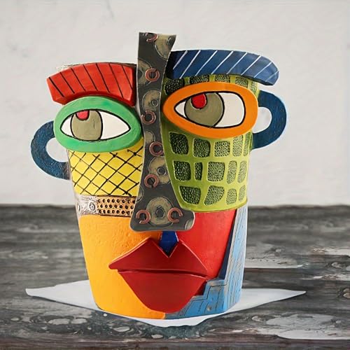 Picasso Abstract Resin Flower Pots Colorful Unique Face Planters Pots Head - color: Regular Face