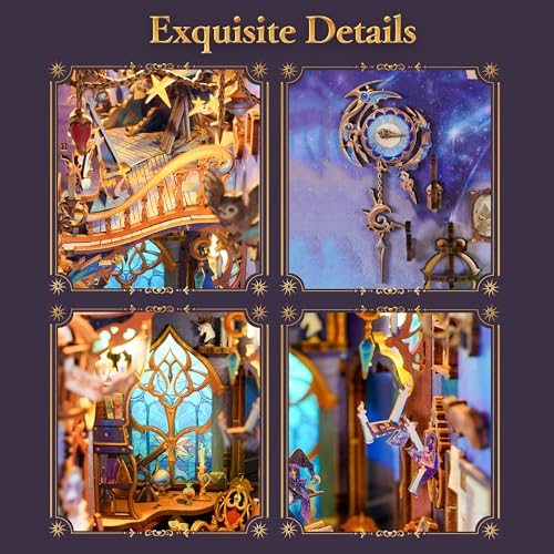 Tonecheer DIY Book Nook Kit for Adults,3D Wooden Puzzle Bookend Bookshelf Insert Library Decor, Booknook Miniature House Kit with Body Motion Sensor LED Light (Magic Stars Room) - color: Magic Stars Room