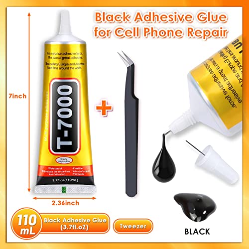 Upgrade T-7000 Black Adhesive Glue, Cridoz 110ml Waterproof Jewelry Glue Precision Craft Adhesive for Cell Phone Screen Repair Glass Wood Crafts Metal and Stones - color: Black