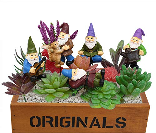 Garden Miniature Gnomes Set of 5PCS,Happy Life Gift for Outdoor Fairy Garden Yard Lawn Décor - color: Brown