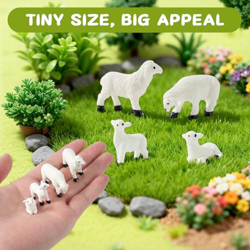 48 Pcs Mini Lamb Figurines Set, Miniature Animal Figures with 4 Poses, Realistic Lamb Resin Figurines for Micro Landscape, Fairy Garden Decor and DIY Crafts - color: Lamb