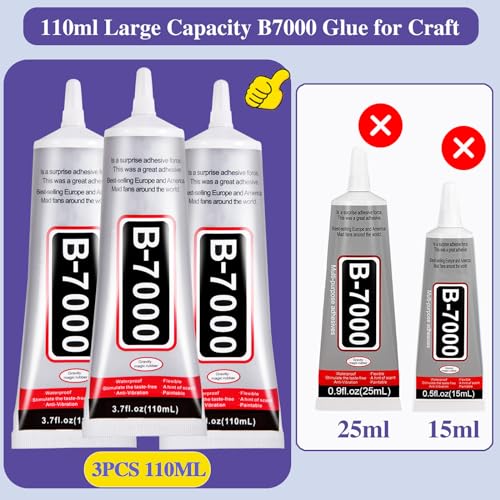 3.7oz B7000 Rhinestone Clear Glue for Jewelry Making, 110 ml Multipurpose Adhesive Jewlery Glue for Fabric, Tumblers, Rhinestones DIY Crafts, Nail Art, Makeup, Shoes, Cell Phones, Tablet, Wood - color: 3 PCS × 110ml Each