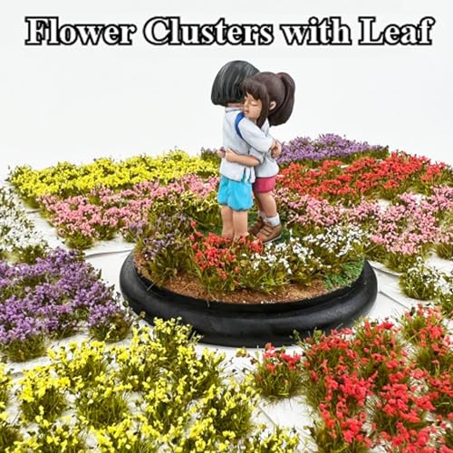 Woohome 53 Pcs DIY Miniature Flower Cluster Flower Vegetation Groups Cyan Static Grass Tufts for Train Landscape Railroad Scenery Sand Military Layout Model Miniature Bases and Dioramas - color: Cyan