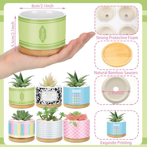 6 Pcs Christmas Teacher Gifts Mini Ceramic Succulent Plant Pot, Fresh - style: Fresh