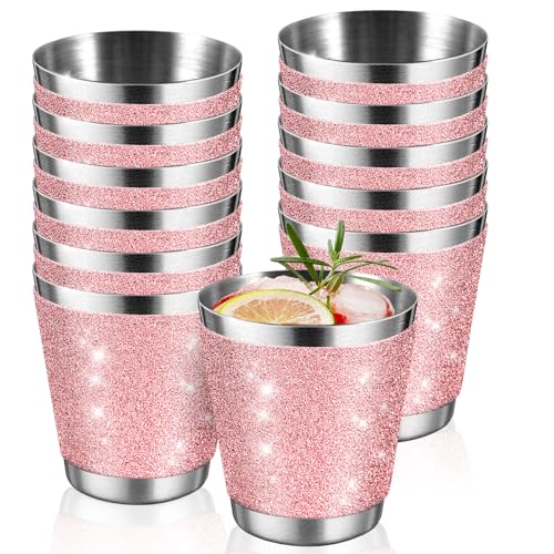 12 Pack Rose Red Stainless Steel Shot Glasses 1oz Bling Wine Glasses Glitter Shot Glasses Metal Shot Glasses Set Of 12 Bachelorette Party Supplies For Bride Wedding Whiskey Women Birthday (1.5 Inch) - color: Rose Gold