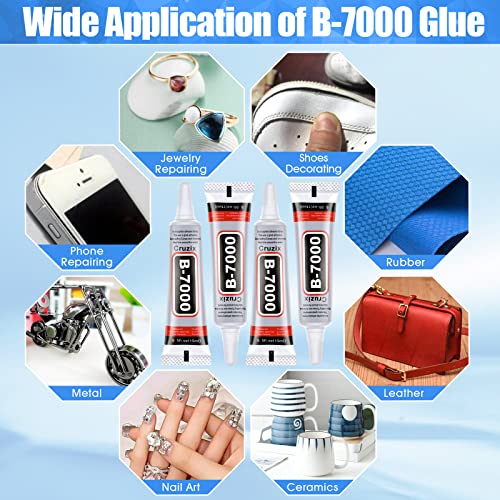 B-7000 Glue Clear for Rhinestone Crafts, Jewelry and Bead Adhesive B7000 Semi Fluid High Viscosity Glues for Clothes Shoes Fabric Cell Phones Screen Repair Metal Stone Nail Art Glass (4x15 ml/0.5 oz) - color: 4x15 ML/ 0.5 oz