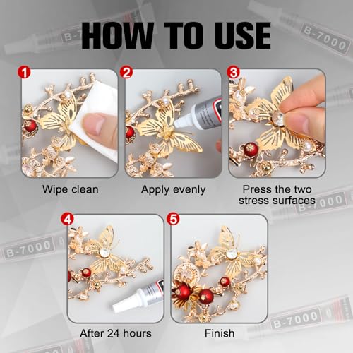B7000 Bedazzling Glue (10 Pack, 15ml), Clear Rhinestone Jewelry Adhesive
