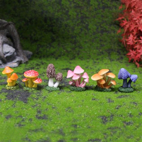 6 Piece Mini Mushroom Figurines Set, Colorful Resin Garden Ornaments for Fairy Gardens, Terrariums, Plant Pots, Indoor Outdoor Micro Landscape Decor - color: 6 Pcs Mushroom Set