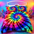 BlessLiving Rainbow Tie Dye King Comforter Set, Bohemian Style, 3 Pieces - color: Black Purple Blue, size: King