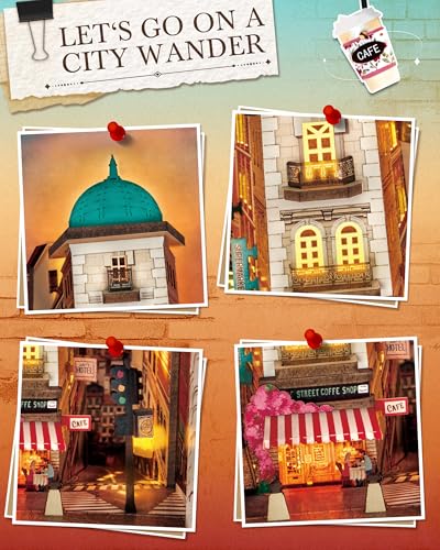 Rolife DIY Book Nook Kits Sunset Street Scene, Endless Stairs Bookshelf Decor 3D Wooden Puzzles for Adults, DIY Miniature House Model Building Kits, DIY Crafts/Birthday Gifts for Teens & Book Lovers - color: Street Scene