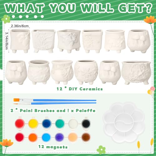 Hushee 12 Sets Ceramic Succulent Pots to Paint with Drainage - color: Flower