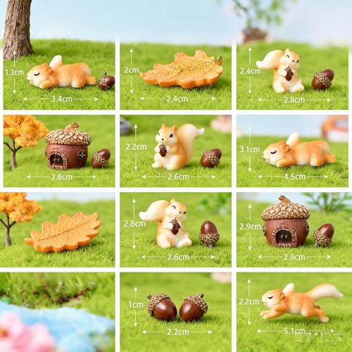 14 Pcs Miniature Squirrel Figurines Mushroom Decors Tiny Resin Squirrel Mushroom Fairy Ornament for Outdoor Landscape Garden Lawn Pot DIY Cake Decorations