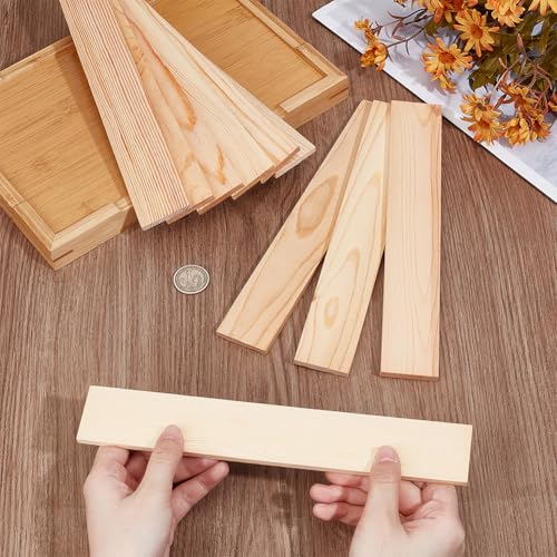 BENECREAT 10pcs Unfinished Wood Blocks, 10 x 1.5inch Rectangle Pine Wood Board, 5.5mm Thick Sheets Carving Blocks for Arts Crafts DIY, Paintings Panel