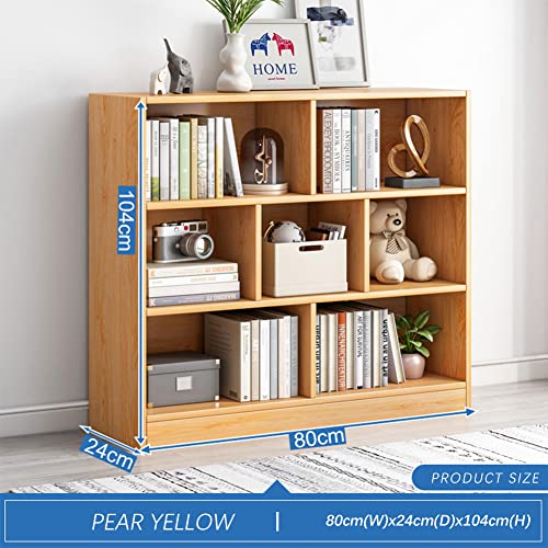 IOTXY Open Shelf Low Bookcase - Wooden 3-Tier Cube Bookshelf, Pear Yellow - color: Pear Yellow, size: 80CM Base