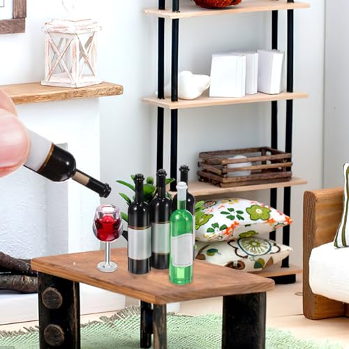 IMIKEYA 18Pcs Miniature Wine Glasses and Bottles: 1:12 Scale Accessories Dollhouse Miniature Bar Mini Red Wine Bottles and Drink Cups for Crafts Decoration