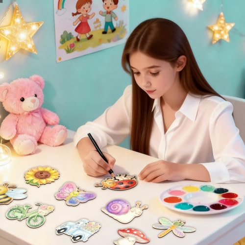 80PCS Unfinished Ornament Wood Crafts, Painting Blank Wooden Cutouts - color: Spring