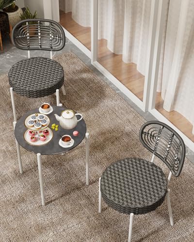 GarveeLife 3 Piece Wicker Patio Bistro Furniture Set, Outdoor Dining Chairs, Includes 2 Rattan Chairs and Tempered Glass Table, for Garden, Backyard, Balcony, Apartment, White & Grey - color: White & Grey