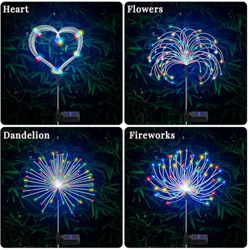 Solar Fireworks Lights for Outside, 200LED 8 Modes Fireworks Solar Lights, Fairy Garden Flowers Lights for Yard Pathway Wedding Party Christmas Diwali Garden Decor 2 Pack (Multicolor) - color: Multicolor