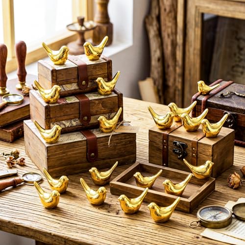 Novabright 50 Pcs Gold Mini Bird Figurines Miniature Resin Bird Statues - style: Bird