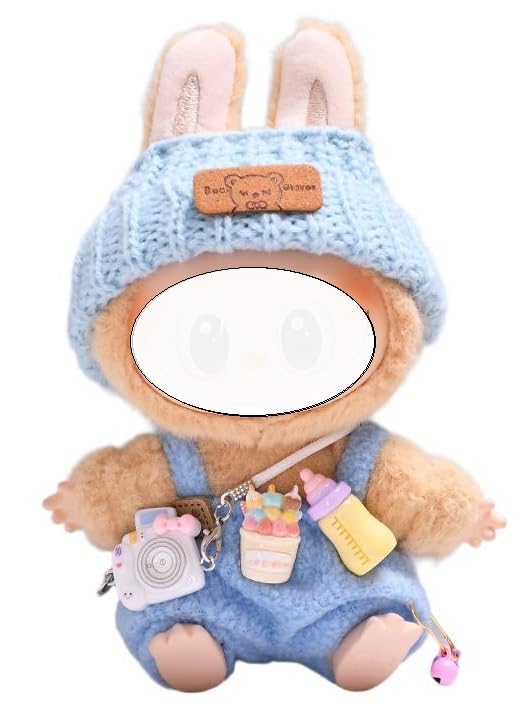 Clothes for LABUBU 17cm Doll (NO Doll),Outfit for LABUBU,Dress and Hairpin Set for LABUBU Dress Up,Accessories for LABUBU - color: Blue Bear