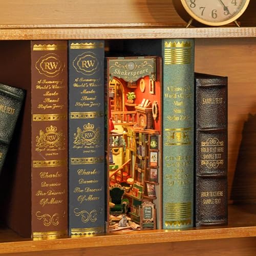 Tonecheer DIY Book Nook Kit for Adults, 3D Wooden Puzzle Bookend Bookshelf Insert Library Bookstore Model Decor, Booknook Miniature Dollhouse with Sensor LED Light for Gifts (Left Bank Bookstore) - color: Left Bank Bookstore