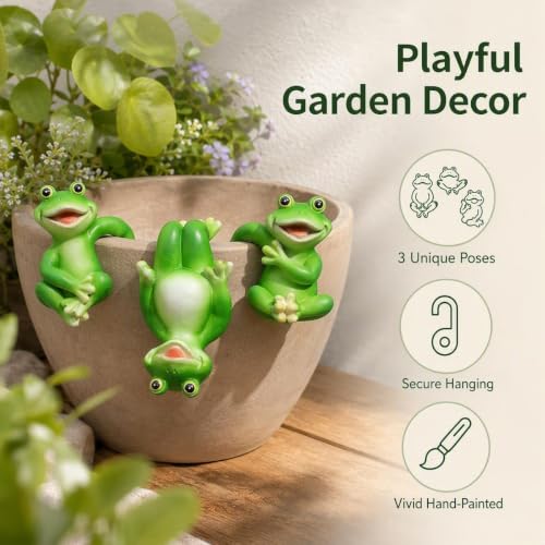 3 PCS Playful Frog Statues Pot Hugger Decorations for Plant, Miniature Frog Figurines,Women Gifts,Garden Decor Outdoor, Suitable for Flower, Courtyard and Lawn Decorations